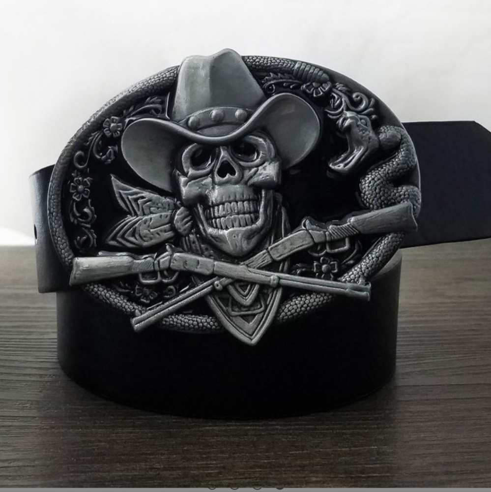 New Cowboy Skull skeleton belt buckle